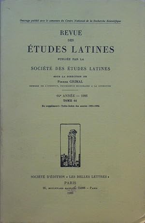 Image du vendeur pour Revue des tudes Latines - 64me anne - 1986- Tome 64 mis en vente par Bouquinerie L'Ivre Livre