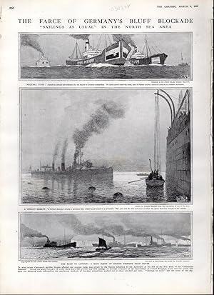 Seller image for ENGRAVING: "The Farce of Germany's Bluff Blockade: Sailing as Usual in the North Sea Area". from The Graphic: An Illustrated Weekly Newspaper, March 6, 1915 for sale by Dorley House Books, Inc.