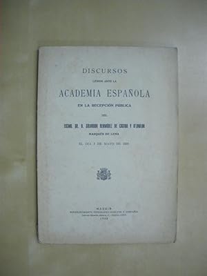 Image du vendeur pour DISCURSOS LEIDOS ANTE LA ACADEMIA ESPAOLA EN LA RECEPCION PUBLICA DEL EXCMO. SR. D. SALVADOR BERMUDEZ DE CASTRO Y O'LAWLOR mis en vente par LIBRERIA TORMOS