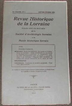 Revue historique de la Lorraine   82ème volume-N° 1   Janvier-mars 1938.