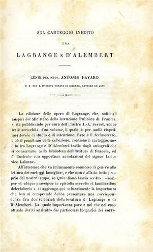 Bild des Verkufers fr Sul carteggio inedito tra Lagrange e d'Alembert. Estratto dal vol.I, serie VI degli Atti del R. Istituto Veneto di Scienze, Lettere ed Arti. zum Verkauf von FIRENZELIBRI SRL