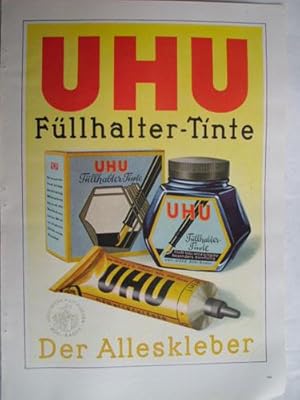 Antigua Hoja Publicidad - Old Sheet of Advertising : UHU Füllhalter - tinte