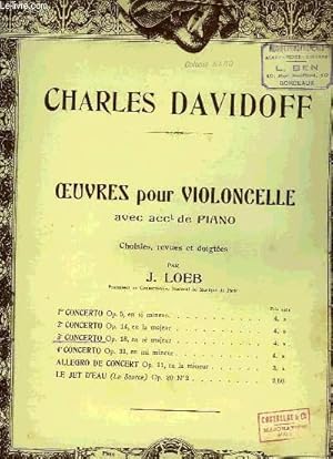 Bild des Verkufers fr OEUVRES POUR VIOLONCELLE zum Verkauf von Le-Livre