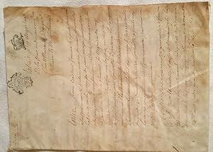 Bild des Verkufers fr Manuscrit sur parchemin de 1775 cachet fiscal de la Gnralit de Poitiers. zum Verkauf von JOIE DE LIRE