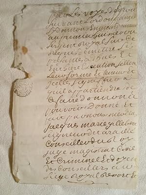 Manuscrit sur parchemin de 1754 cachet fiscal de la Généralité de Poitiers,