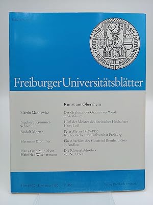 Seller image for Freiburger Universittsbltter, Heft 69/70 - Dezember 1980: Kunst am Oberrhein Mannewitz, Das Grabmal der Grafen von Werd in Straburg / Krummer-Schroth, Hie der Meister des Breisacher Hochaltars Hans Loi? / Morath, Peter Mayer 1718-1800 - Kupferstecher der Universitt Freiburg / Brommer, Ein Altarbild des Gottfried Bernhard Gz in Andlau / Mhleisen, Die Klosterbibliothek von St. Peter for sale by Antiquariat Smock