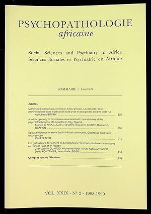 Seller image for Psychopathologie africaine Vol. XXIX n2, 1998-1999 for sale by LibrairieLaLettre2