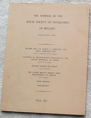 Bild des Verkufers fr Journal of the Royal Society of Antiquaries of Ireland, vol 94, part 1, 1964 zum Verkauf von Glenbower Books