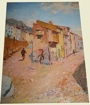 Bild des Verkufers fr Huile sur carton de CALEWAERT Louis H.S. (XX) reprsentant une scne de rue de village zum Verkauf von JOIE DE LIRE