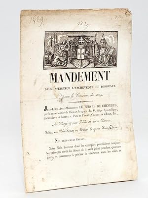 Imagen del vendedor de Mandement de Monseigneur l'Archevque de Bordeaux pour le Carme de 1829 a la venta por Librairie du Cardinal