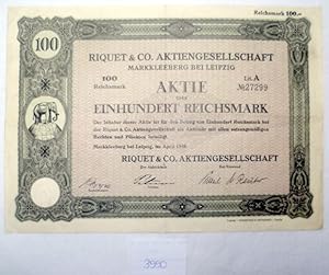 Riquet & Co.Aktiengesellschaft (Riquet Chokolade mit dem Elefant) über 100 Reichsmark vom April 1938