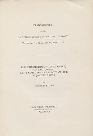 Seller image for The Trimorphodon (Lyre Snake) of California, with Notes on the Species of the Adjacent Areas. for sale by Frank's Duplicate Books