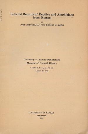 Seller image for Selected Records of Reptiles and Amphibians from Kansas for sale by Frank's Duplicate Books