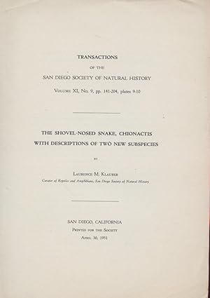 Seller image for The Shovel-Nosed Snake, Chionactis with Descriptions of Two New Subspecies. for sale by Frank's Duplicate Books