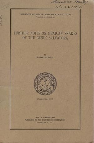 Immagine del venditore per Further Notes on Mexican Snakes of the Genus Salvadora venduto da Frank's Duplicate Books