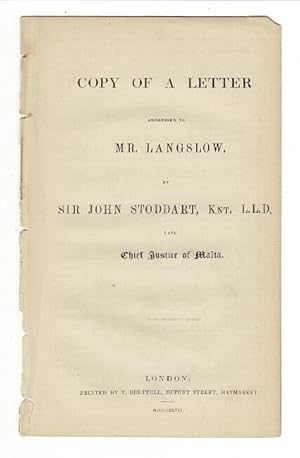 Seller image for Copy of a letter addressed to Mr. Langslow for sale by Rulon-Miller Books (ABAA / ILAB)