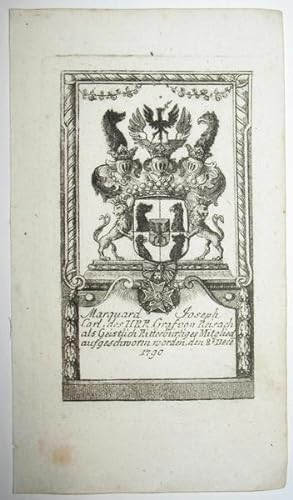 Bild des Verkufers fr Kupferstich-Wappen. Marquard Joseph Carl des H.R.R. Graf von Reisach. zum Verkauf von Antiquariat Thomas Rezek
