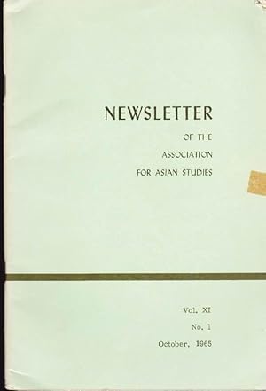 Bild des Verkufers fr Newsletter of the Association for Asian Studies, Vol XI, No. 1, October, 1965 zum Verkauf von Clausen Books, RMABA