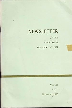 Bild des Verkufers fr Newsletter of the Association for Asian Studies, Vol XI, No. 2, December, 1965 zum Verkauf von Clausen Books, RMABA