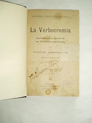 Immagine del venditore per La Verbocromia (Contributin al estudio de las facultades expresiveas) venduto da Expatriate Bookshop of Denmark