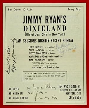 1966 June 30 JIMMY RYAN'S Club programme featuring TONY PARENTI, CLIFF JACKSON, ZUTTY SINGLETON, ...