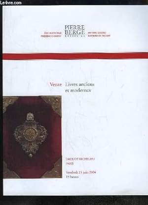 Bild des Verkufers fr Catalogue de la Vente aux Enchres de Livres anciens et modernes, le 25 juin 2004  l'Htel Drouot Richelieu zum Verkauf von Le-Livre