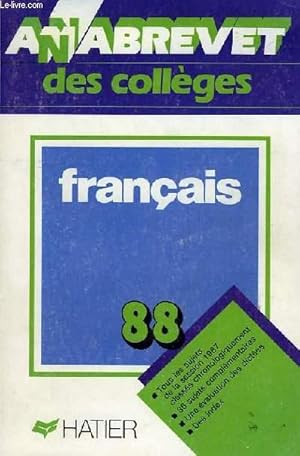 Immagine del venditore per ANNABREVET DES COLLEGES, 1988, BREVET DES COLLEGES FRANCAIS venduto da Le-Livre