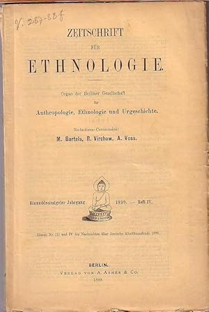 Bild des Verkufers fr Zeitschrift fr Ethnologie. Organ der Berliner Gesellschaft fr Anthropologie, Ethnologie und Urgeschichte. Redactions-Commission: M. Bartels, R. Virchow und A. Voss. Jahrgang 31, Heft IV, 1899. Mit Abhandlungen, Besprechungen und Sitzungsberichten. Abhandlungen: K. Th. Preuss 'Die Zauber-Muster der Orang Semang in Malaka, bearbeitet nach den Materialien von Hrolf Vaughan Steven. zum Verkauf von Antiquariat Carl Wegner