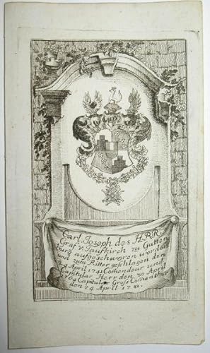 Bild des Verkufers fr Kupferstich-Wappen. Carl. Joseph des H.R.R. Graf v. Taufkirch zu Guttenburg. zum Verkauf von Antiquariat Thomas Rezek