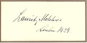 Autograph / signature of the Danish born Wagnerain tenor, Lauritz Melchior. Dated 1929.