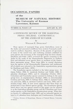 Seller image for A Systematic Review of the Marsupial Frogs (Hylidae: Gastrotheca) of the Andes of Ecuador for sale by Frank's Duplicate Books