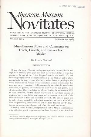 Seller image for Miscellaneous Notes and Comments on Toads, Lizards, and Snakes from Mexico for sale by Frank's Duplicate Books