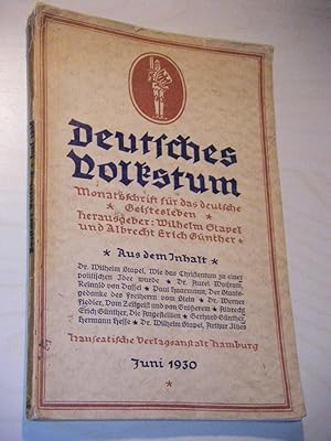 Imagen del vendedor de Deutsches Volkstum. Monatsschrift fr das deutsche Geistesleben. Juni 1930 (12. Jahrgang) a la venta por Versandantiquariat Rainer Kocherscheidt