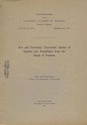 Image du vendeur pour New and Previously Unrecorded Species of Reptiles and Amphibians from the Island of Formosa mis en vente par Frank's Duplicate Books