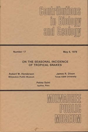 Seller image for On the Seasonal Incidence of Tropical Snakes for sale by Frank's Duplicate Books