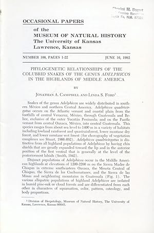 Bild des Verkufers fr Phylogenetic Relationships of the Colubrid Snakes of the Genus Adelphicos in the Highlands of Middle America zum Verkauf von Frank's Duplicate Books