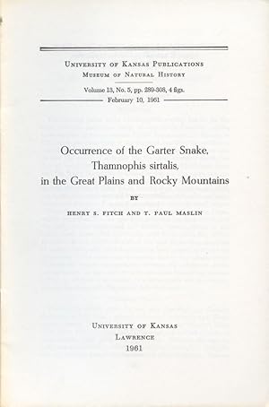 Immagine del venditore per Occurrence of the Garter Snake, Thamnophis Sirtalis, in the Great Plains and Rocky Mountains venduto da Frank's Duplicate Books