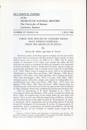 Image du vendeur pour Three New Species of Leopard Frogs (Rana Pipiens Complex) from the Mexican Plateau mis en vente par Frank's Duplicate Books