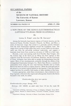 Imagen del vendedor de A New Frog of the Genus Eleutherodactylus (Leptodactylidae) from Guatemala a la venta por Frank's Duplicate Books