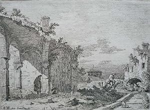 Seller image for Capriccio - Landschaft mit Ruine eines arkadenartigen Baus. Radierung. Um 1742. for sale by Antiquariat Joachim Lhrs