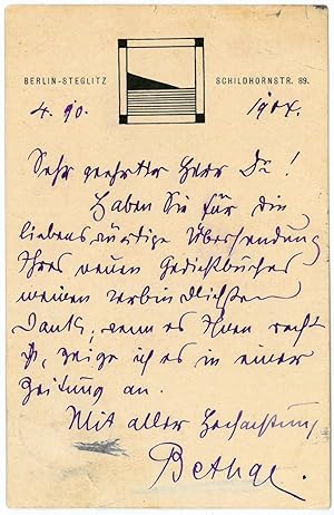 Imagen del vendedor de Eigenh. Postkarte mit U. a la venta por Antiquariat INLIBRIS Gilhofer Nfg. GmbH