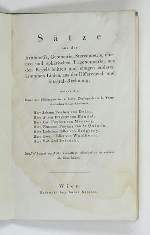 Sätze aus der Arithmetik, Geometrie, Stereometrie, ebenen und sphärischen Trigonometrie, aus den ...