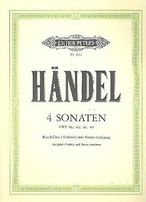 Bild des Verkufers fr 4 Sonaten fr Blockflte (Violine) und Basso continuo HWV 360/362/365/369 zum Verkauf von AHA-BUCH GmbH