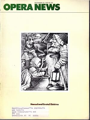 Bild des Verkufers fr Opera News: Volume 43, No. 9; December 23, 1978 zum Verkauf von Dorley House Books, Inc.
