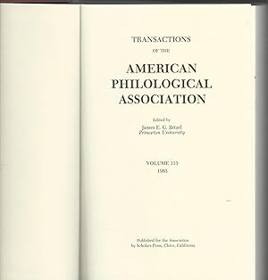 Seller image for Transactions of the American Philological Association, Volume 113, 1983 for sale by Dorley House Books, Inc.