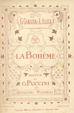 Bild des Verkufers fr LA BOHME (1896). Libretto d'Opera. Quattro quadri di G.Giacosa e L.Illica, da H.Murger. timbro a secco luglio 1933. zum Verkauf von studio bibliografico pera s.a.s.