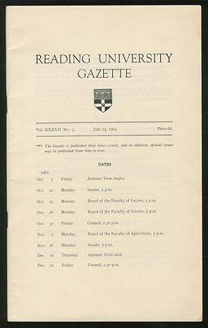 Bild des Verkufers fr Reading University Gazette. Vol. XXXVII No. 3 July 25, 1964 zum Verkauf von Between the Covers-Rare Books, Inc. ABAA