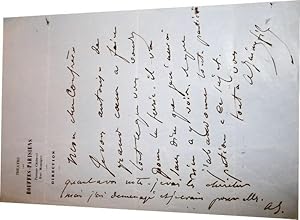 Lettre autographe à entête du Théâtre des Bouffes Parisiens signée par le Librettiste Adolphe Jai...