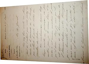 Lettre Autographe Signée à entête du Ministère de la maison de l'Empereur signée Alphonse GAUTIER...