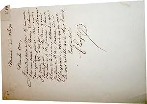 Lettre autographe signée Joseph Langlé à un ami. Il est de passage à Paris et linvite à venir le...